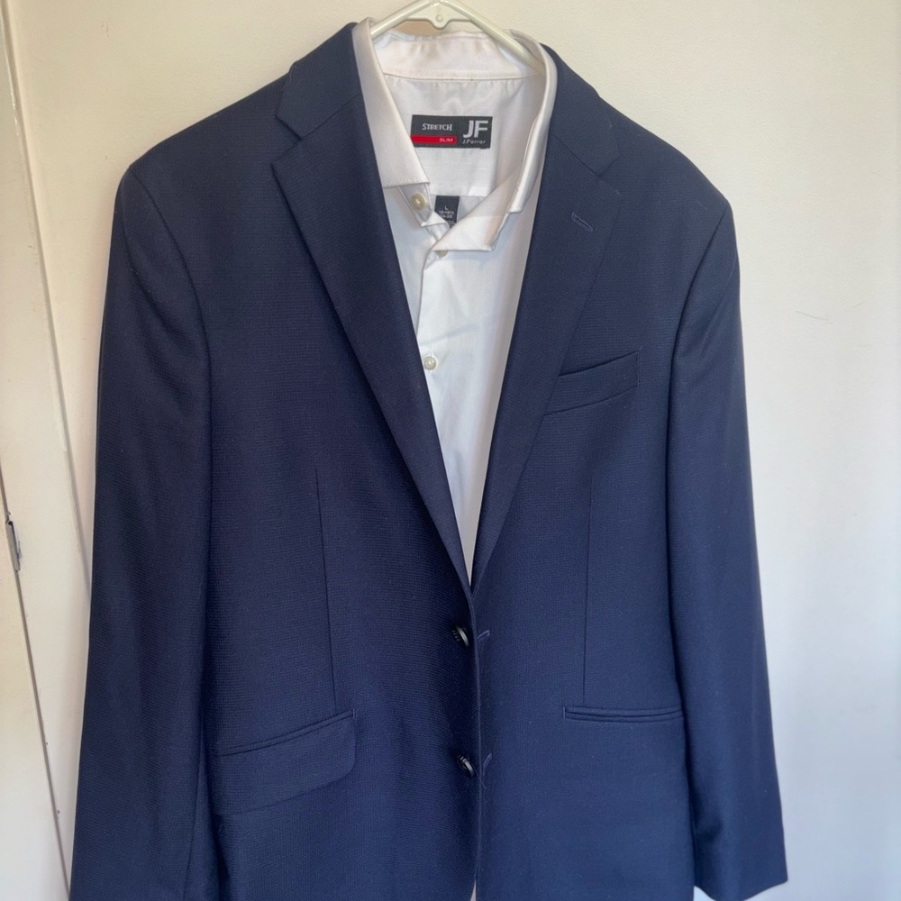 Kenneth Cole Navy Blue Coat Set. Jacket + matching pants for steal of a price.